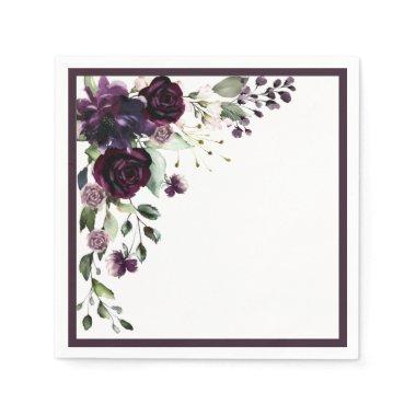 Plum Purple Watercolor Floral Bridal Shower Napkins