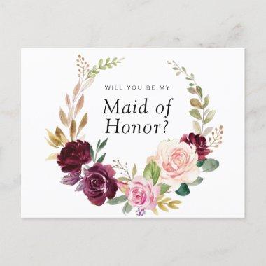 plum purple will you be my Maid of Honor Invitations