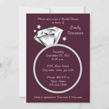 Plum Purple Wine Diamond ring Bridal Shower Invitations