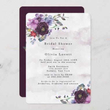 Plum Violet Botanical Peony Bridal Shower Invitations