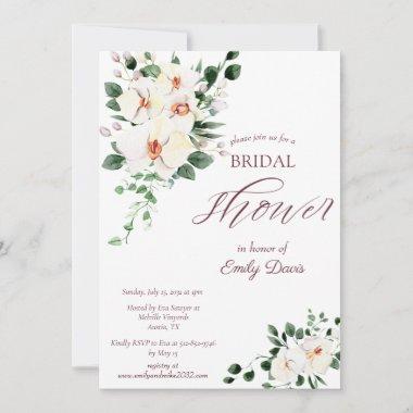 Plum White Orchid Pampas Tropical Bridal Shower Invitations