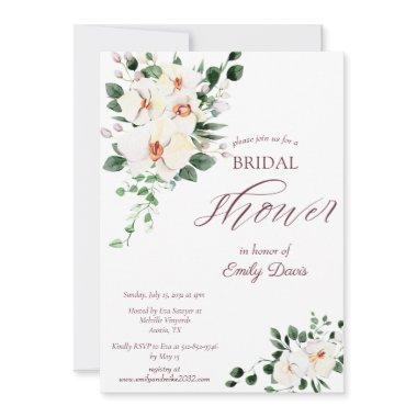 Plum White Orchid Pampas Tropical Bridal Shower Invitations