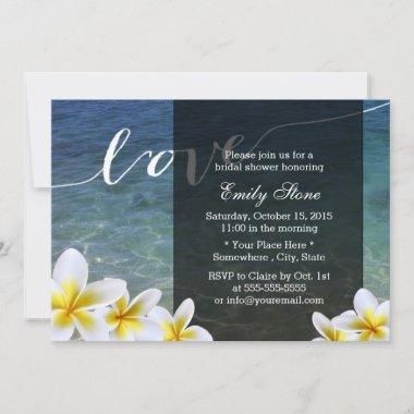 Plumeria Flowers Blue Beach Bridal Shower Invitations