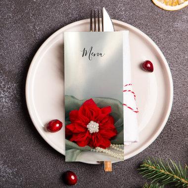 Poinsettia and Pearls on Green Winter Wedding Menu
