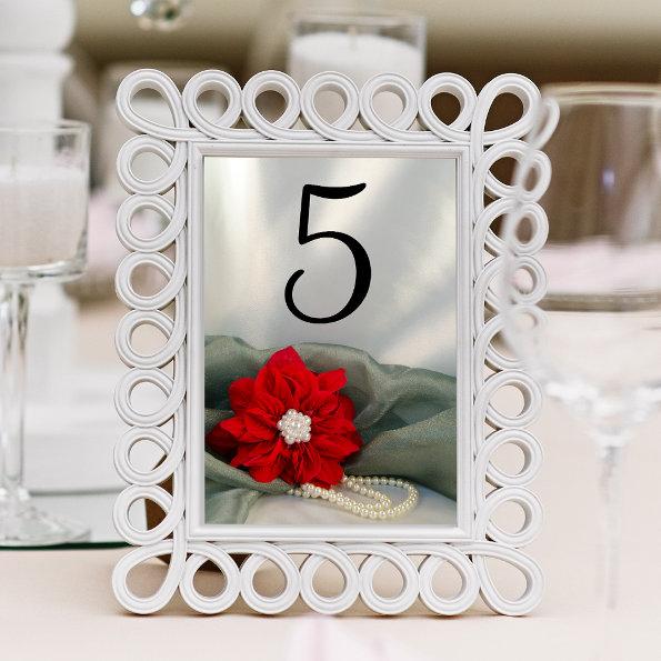 Poinsettia and Pearls Winter Wedding Table Numbers