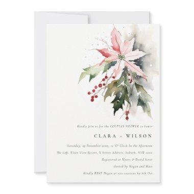 Poinsettia Berry Foliage Watercolor Couples Shower