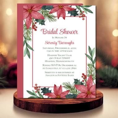 Poinsettia Christmas Winter Floral Bridal Shower Invitations