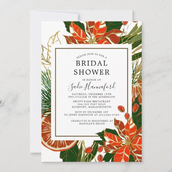 Poinsettia Citrus Gold Winter Bridal Shower Invitations