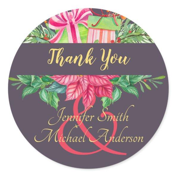 Poinsettia Couples Party Ampersand Purple Classic Round Sticker