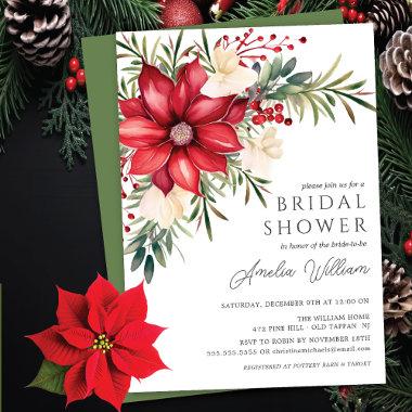 Poinsettia Floral Bridal Shower Invitations