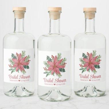 Poinsettia Red Christmas Floral Bridal Shower Liquor Bottle Label