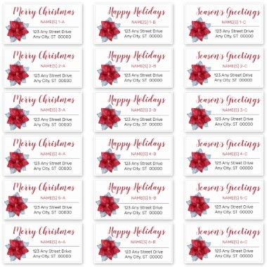 Poinsettia Red | Gray Christmas Address Labels