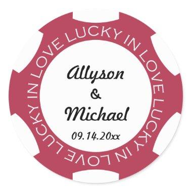 Poker chip lucky in love wedding favor label red