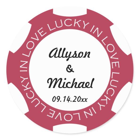 Poker chip lucky in love wedding favor label red
