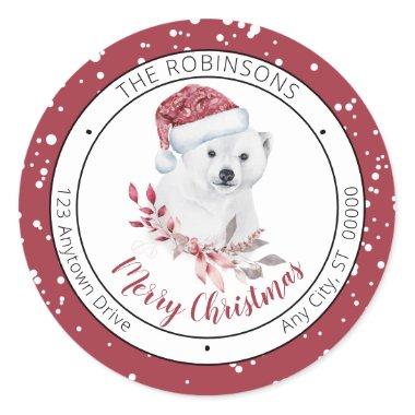 Polar Bear | Santa Hat Merry Christmas Family Classic Round Sticker