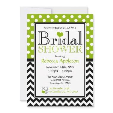 Polka Dot Apple Green & Chevron Bridal Shower Invitations