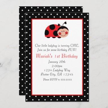 Polka Dot Ladybug Red & Black Party Invitations