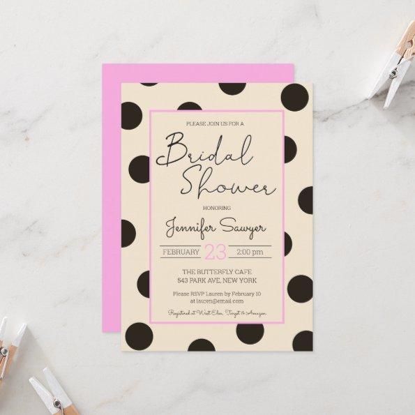 Polka Dot Neutral Black Pink Bridal Shower Invitat Invitations