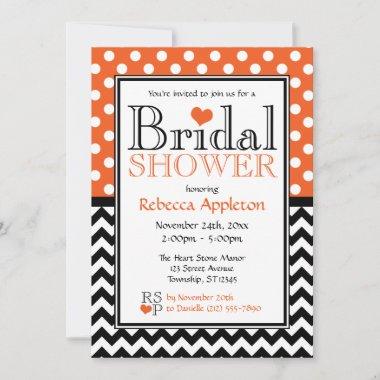 Polka Dot Orange Chevron Bridal Shower Invitations