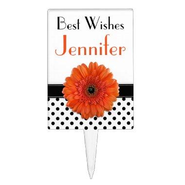 Polka Dot Orange Daisy Personalized Bridal Shower Cake Topper