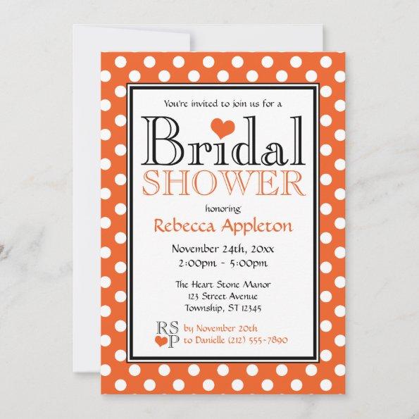 Polka Dot Orange Heart Bridal Shower Invitations
