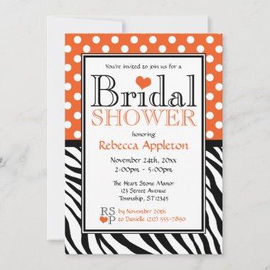Polka Dot Orange & Zebra Print Bridal Shower Invitations
