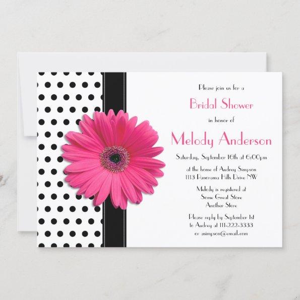 Polka Dot Pink Daisy Bridal Shower Invitations