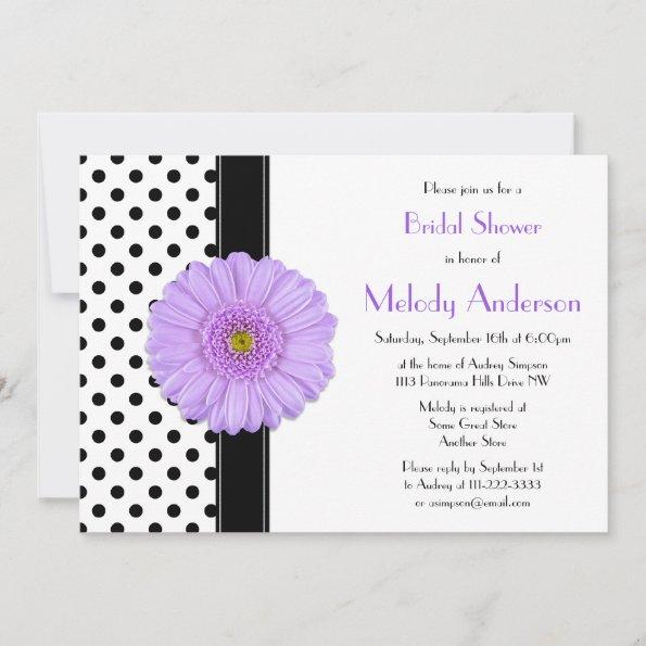 Polka Dot Purple Daisy Bridal Shower Invitations