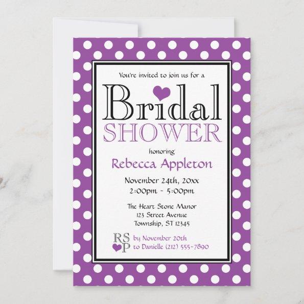 Polka Dot Purple Heart Bridal Shower Invitations