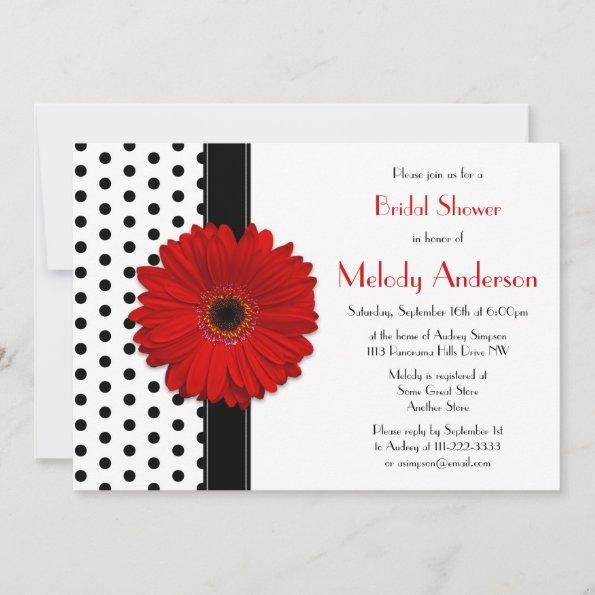 Polka Dot Red Daisy Bridal Shower Invitations