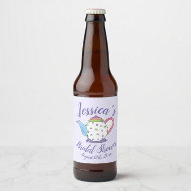 Polka Dot Teapot Afternoon Tea Bridal Baby Shower Beer Bottle Label