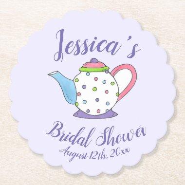 Polka Dot Teapot Afternoon Tea Bridal Baby Shower Paper Coaster