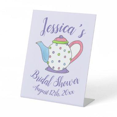 Polka Dot Teapot Afternoon Tea Bridal Baby Shower Pedestal Sign