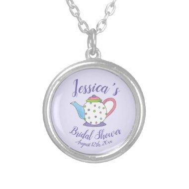 Polka Dot Teapot Afternoon Tea Bridal Baby Shower Silver Plated Necklace