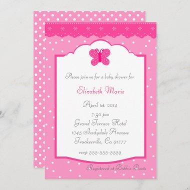 Polka Dots and Butterfly Baby Shower Invitations