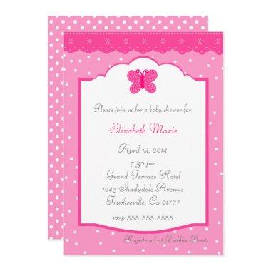 Polka Dots and Butterfly Baby Shower Invitations