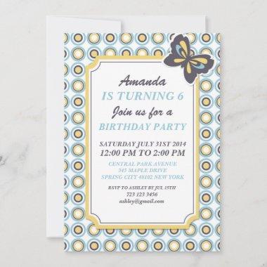 Polka Dots and Butterfly Blue Invitation Invitations