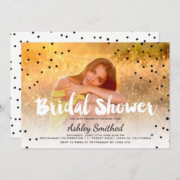 Polka dots boho photo typography bridal shower Invitations