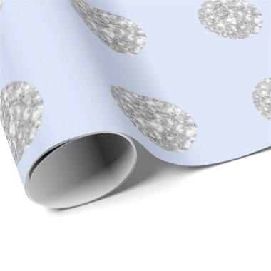 Polka Dots Glitter Blue Silver Baby Shower Wrapping Paper