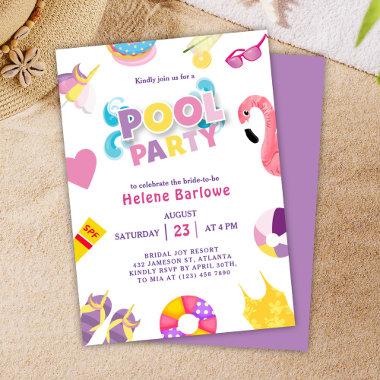 Pool Party Summer Bridal Shower Invitations