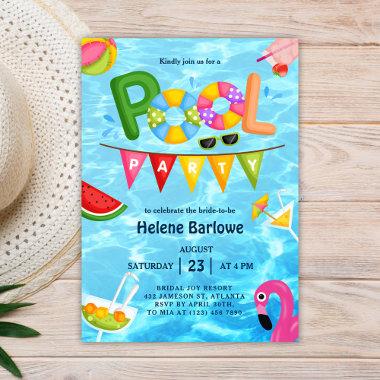 Pool Party Summer Water Bridal Shower Invitations