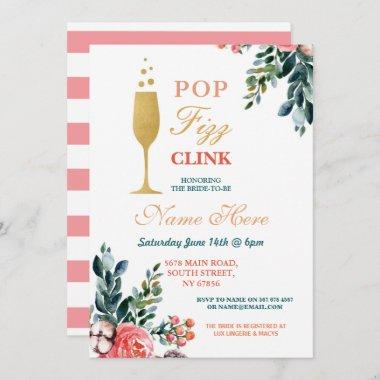 Pop Fizz Clink Bridal Shower Champagne Gold Invite