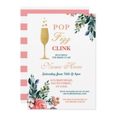 Pop Fizz Clink Bridal Shower Champagne Gold Invite