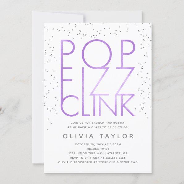 Pop Fizz Clink Bridal Shower Invitations, Purple Invitations