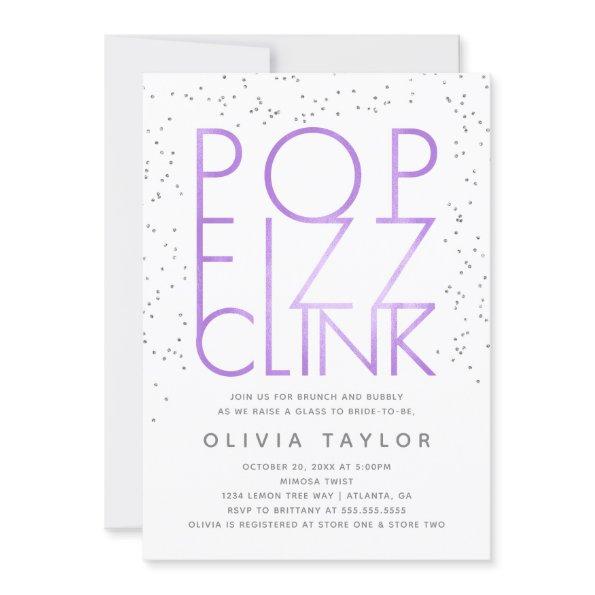 Pop Fizz Clink Bridal Shower Invitations, Purple Invitations