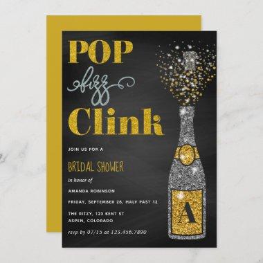 Pop fizz clink glitter chalkboard Bridal Shower Invitations