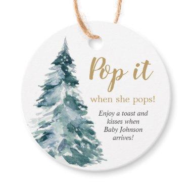 Pop it when she pops watercolor Christmas tree Favor Tags