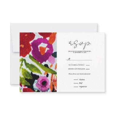 Pop of Bold Color Inky Watercolor Flowers RSVP Card