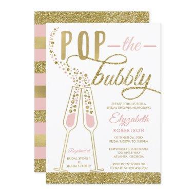 Pop The Bubbly Bridal Shower Invite, Faux Gold Invitations