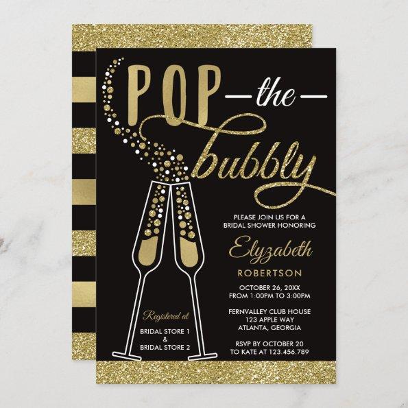 Pop The Bubbly Bridal Shower Invite, Faux Gold Invitations
